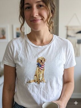 J. Crew Patriotic Golden Retriever with American Flag T-Shirt Size S